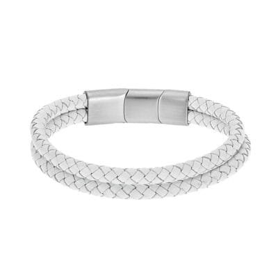 Stainless Steel Bracelet Double Leather in White color