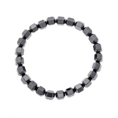 Βραχιόλι Stainless Steel με λάστιχο και πολυγωνικές πέτρες από Αιματίτη