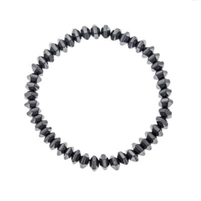 Βραχιόλι Stainless Steel με λάστιχο και πλακέ πολυγωνικές πέτρες από Αιματίτη