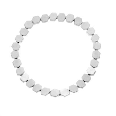 Βραχιόλι Stainless Steel με λάστιχο και πλακέ πολυγωνικές πέτρες από Αιματίτη