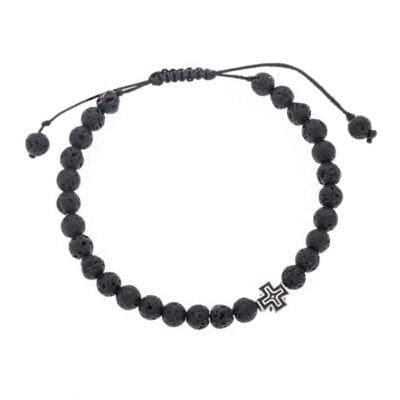 Bracelet Stainless Steel cord with Lava stones and cross