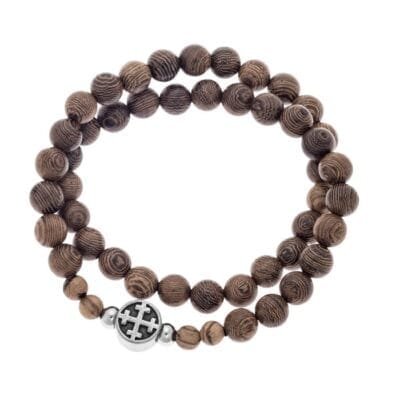 Βραχιόλι Stainless Steel διπλό με λάστιχο και πέτρες από ξύλο