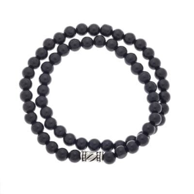 Βραχιόλι Stainless Steel διπλό με λάστιχο και ξύλο από έβενο