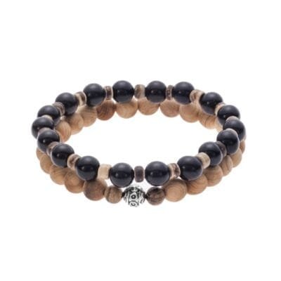 Βραχιόλι Stainless Steel διπλό με λάστιχο, λευκό σανδαλόξυλο, καρυδιά και έβενο