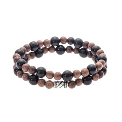 Βραχιόλι Stainless Steel διπλό με λάστιχο, σανδαλόξυλο και έβενο