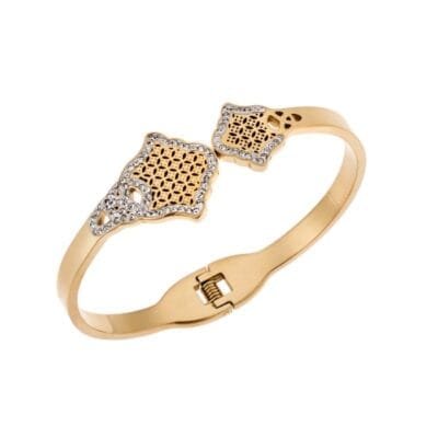 Βραχιόλι Stainless Steel Gold Plated, Χειροπέδα με σχέδιο και strass