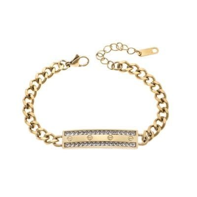 Stainless Steel bracelet with chain with ID with strass