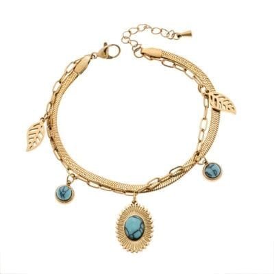 Βραχιόλι Stainless Steel με αλυσίδα με τιρκουάζ πέτρες