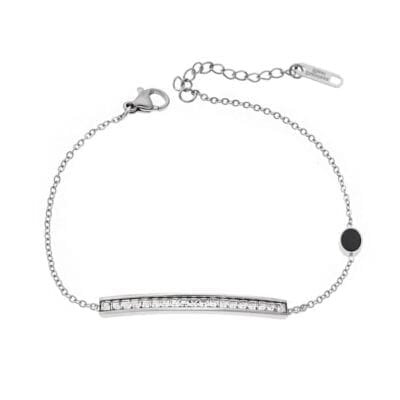 Βραχιόλι Stainless Steel με αλυσίδα με μαύρο κύκλο και λευκές πέτρες