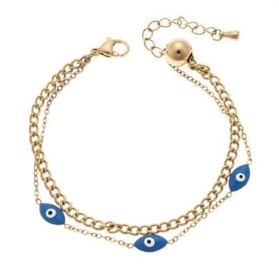 Βραχιόλι Stainless Steel με  αλυσίδα και γαλάζια μάτια