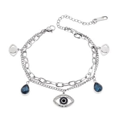 Βραχιόλι Stainless Steel Aλυσιδωτό με strass και μαύρo ματάκι