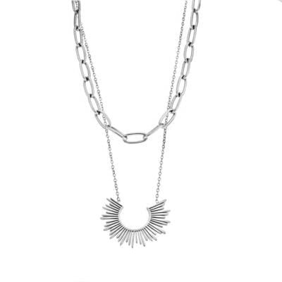 Stainless Steel double chain necklace with pendant sun
