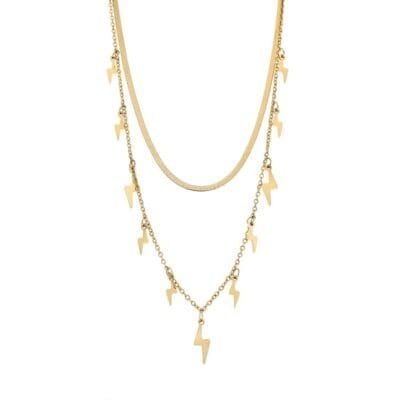 Stainless Steel double chain necklace with pendant lightning bolts
