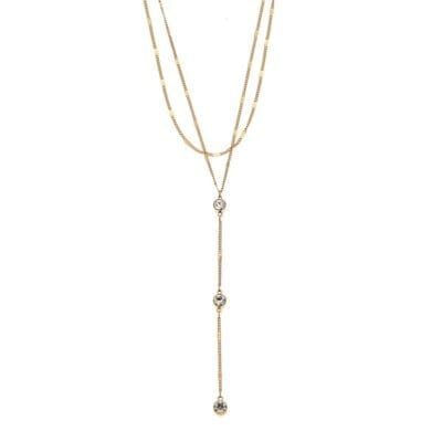 Stainless Steel necklace Double chain and white strass necklace