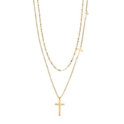 Stainless Steel Necklace Double chain pendant with cross