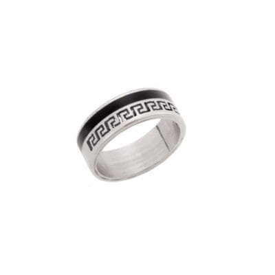 Stainless Steel ring with black Band and Meander