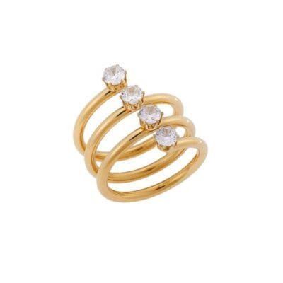 Stainless steel wide ring with white stones in a row