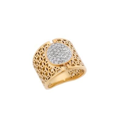 Stainless Steel ring wide perforated and white stones design