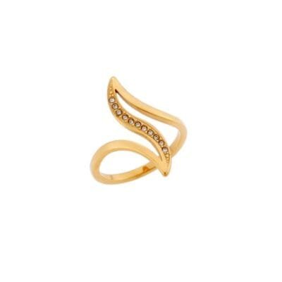 Δαχτυλίδι Stainless Steel φαρδύ με λευκές πέτρες wrap around