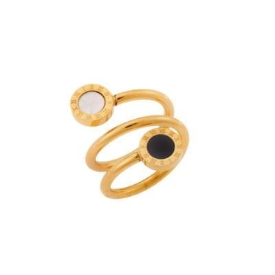 Δαχτυλίδι Stainless steel, φαρδύ με άσπρη και μαύρη πέτρα