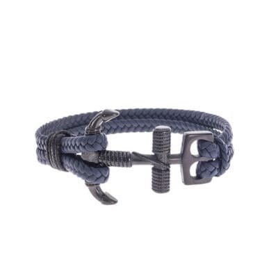 Blue Stainless Steel Bracelet with Black Anchor