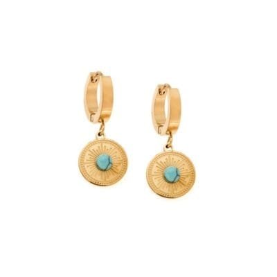 Stainless Steel hoops earrings with round turquoise stone