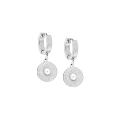 Stainless Steel hoops earrings with white pearl