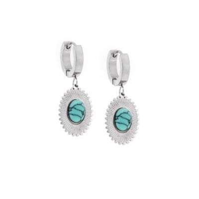 Σκουλαρίκια Stainless Steel κρεμαστά με τιρκουάζ πέτρα