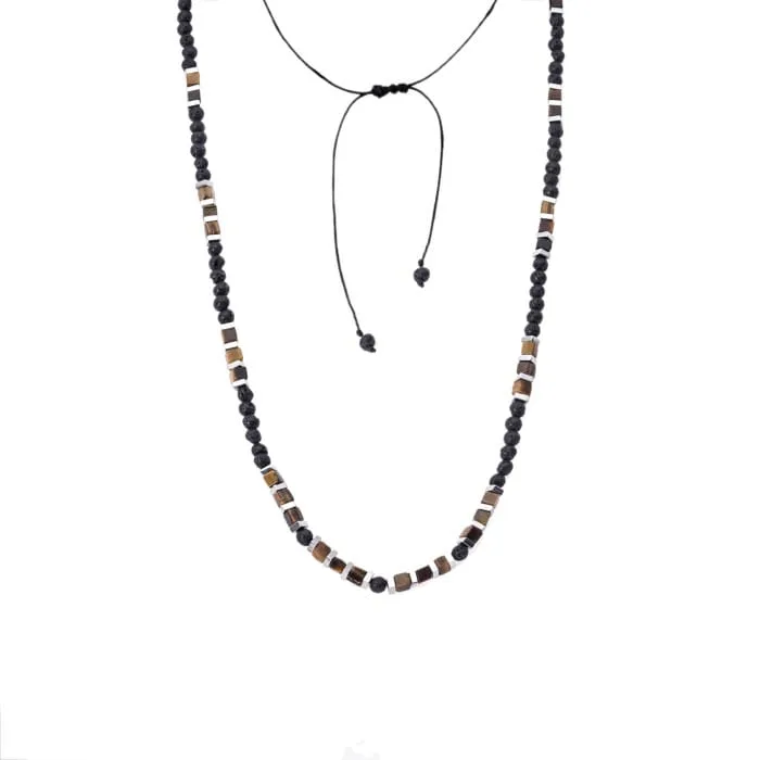 Rosary Necklace with Hematite and Volcanic Stones with peephole
