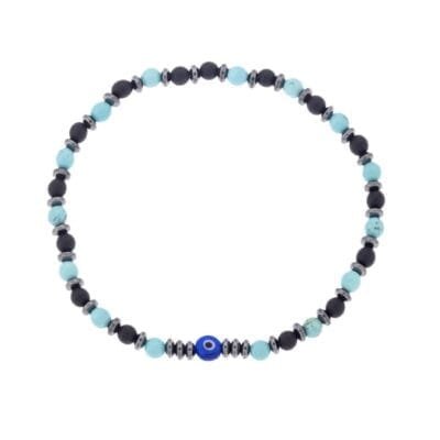 Βραχιόλι Stainless Steelμε Λάστιχο και πέτρες από Αιματίτη, Όνυχα και Τιρκουάζ