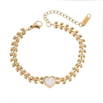 Stainless Steel bracelet with mother of pearl heart