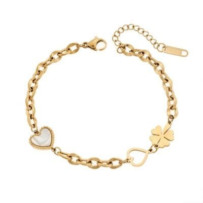 Stainless Steel bracelet with mother of pearl and clover heart