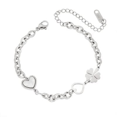 Stainless Steel bracelet with mother of pearl and clover heart