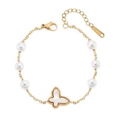 Βραχιόλι Stainless Steel με πεταλούδα και πέρλες από φίλντισι