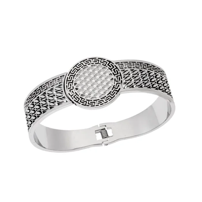 Stainless Steel Bracelet Wide Handcuff with meander