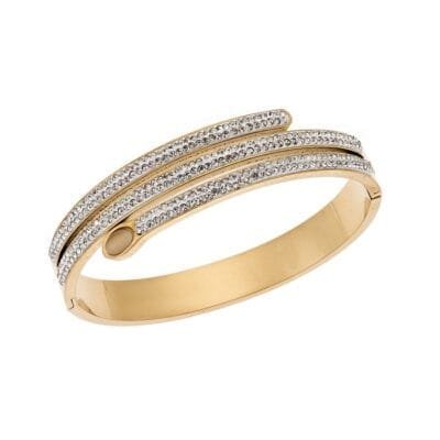 Stainless Steel Bracelet Handcuff with triple row of white stones