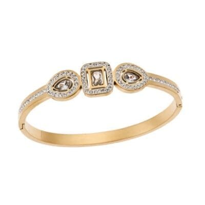 Βραχιόλι Stainless Steel Χειροπέδα με λευκές πέτρες