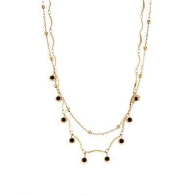 Stainless Steel double chain necklace with black stones