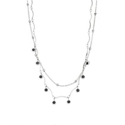 Κολιέ  Stainless Steel διπλή αλυσίδα με μαύρες πετρούλες