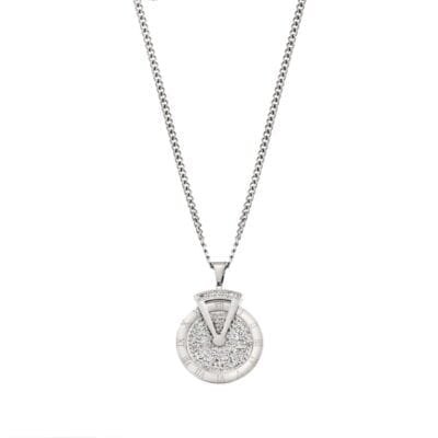 Stainless Steel Pendant Necklace with Rotating Stones