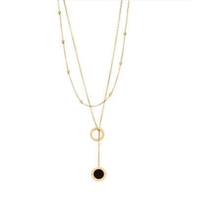 Stainless Steel Pendant Necklace with double chain and stone