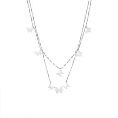 Κολιέ  Stainless Steel διπλή αλυσίδα με πεταλούδες