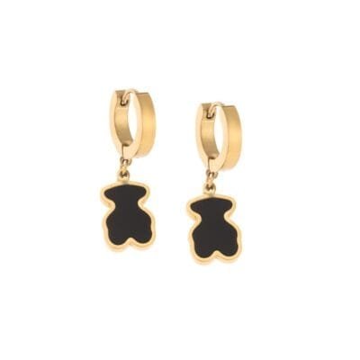 Stainless Steel Earrings Hoops with black teddy bear