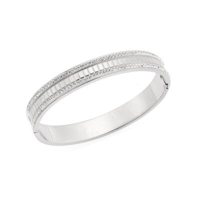 Βραχιόλι Stainless Steel Χειροπέδα με τρεις σειρές με λευκές πέτρες