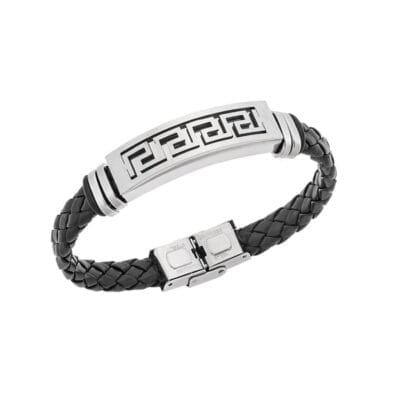 Βραχιόλι Stainless Steel Δερμάτινο πλεκτό με σκαλιστούς Μαιάνδρους