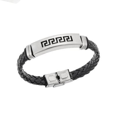 Βραχιόλι Stainless Steel Δερμάτινο πλεκτό με band με Μαίανδρο