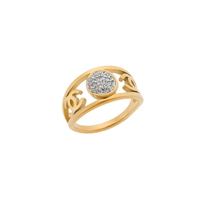 Stainless Steel Chanel Type Ring with white stones