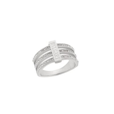 Stainless Steel Bulgari type ring with white stones