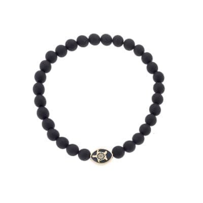 Stainless Steel bracelet with golden turtle and onyx stones 0.6 cm