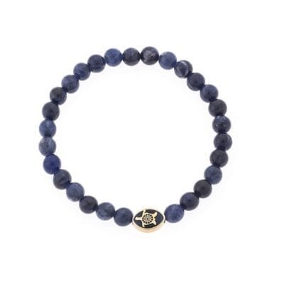 Stainless Steel rubber bracelet with golden turtle and Lapis stones 0.6 cm